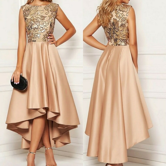 New Gold Floral Formal Asymmetrical Dress - Picture 8 of 8